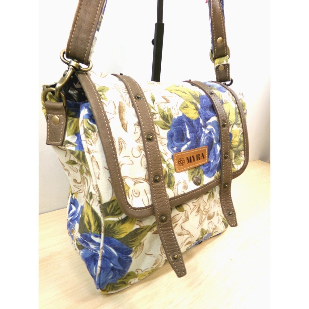 Myra Bag Cross Body Purse Messenger Bag Morning Glories Floral Design 11" x 12"